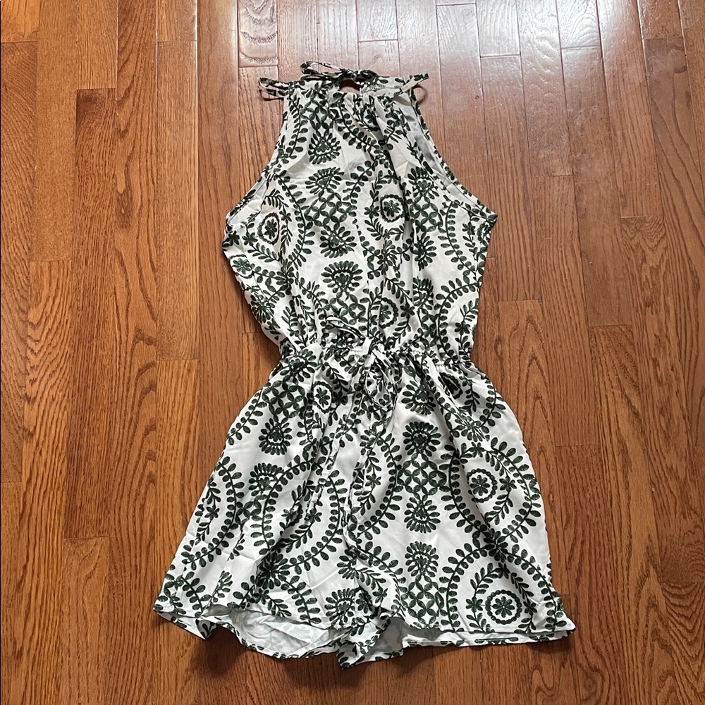 Elegant Green and White Patterned Romper